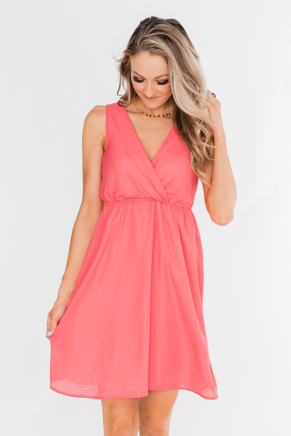 Young Love V-Neck Dress- Coral