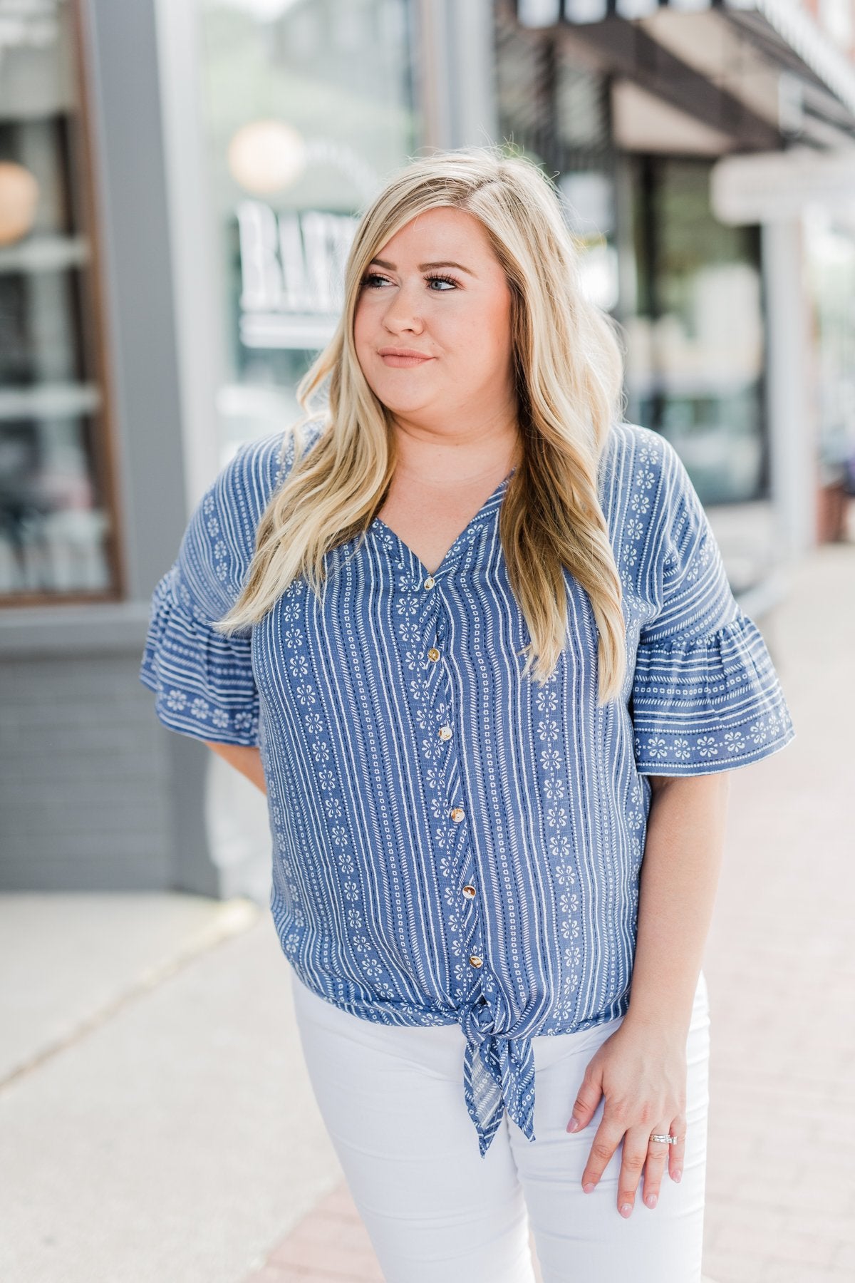 Take Me To The Tropics Front Tie Top- Blue