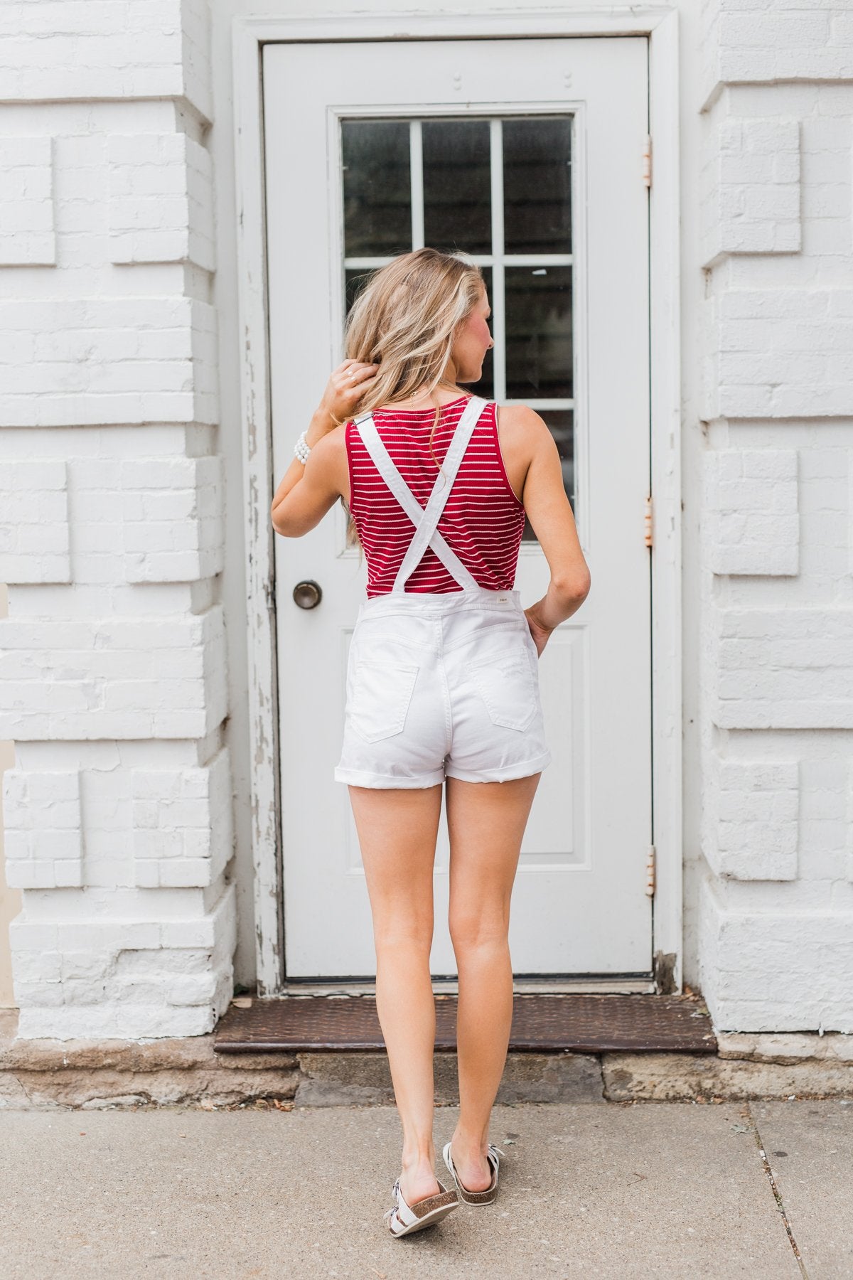 Sneak Peek White Distressed Short Overalls- Natalie