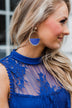 Half Circle Royal Blue Leather Hoop Earrings- Gold