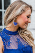 Half Circle Royal Blue Leather Hoop Earrings- Gold