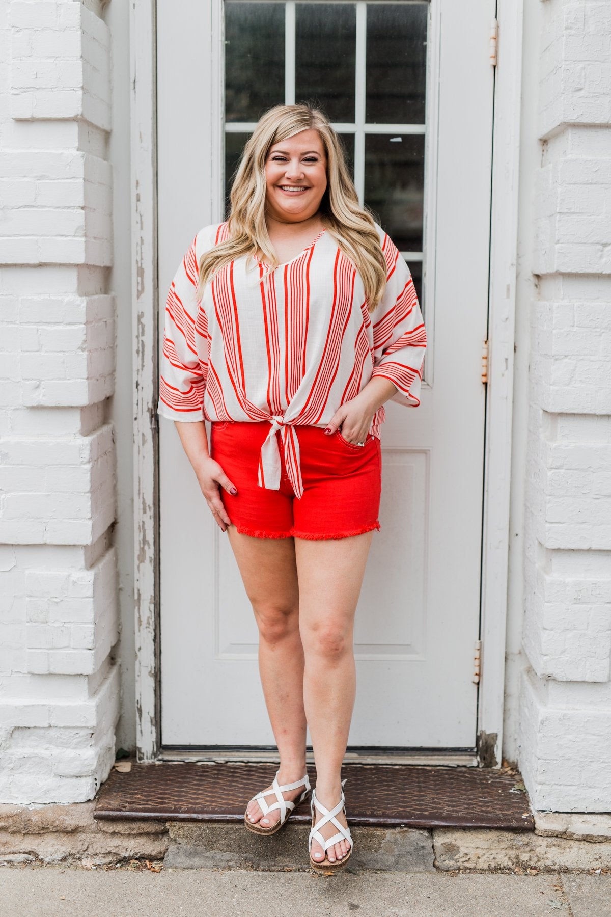 Celebrate the Day Striped Dolman Top- Red & White