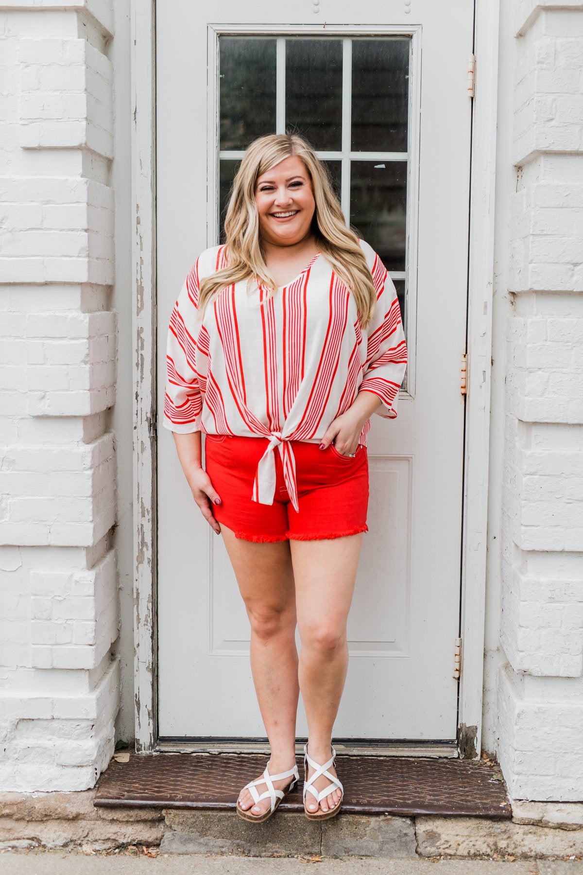 Celebrate the Day Striped Dolman Top- Red & White