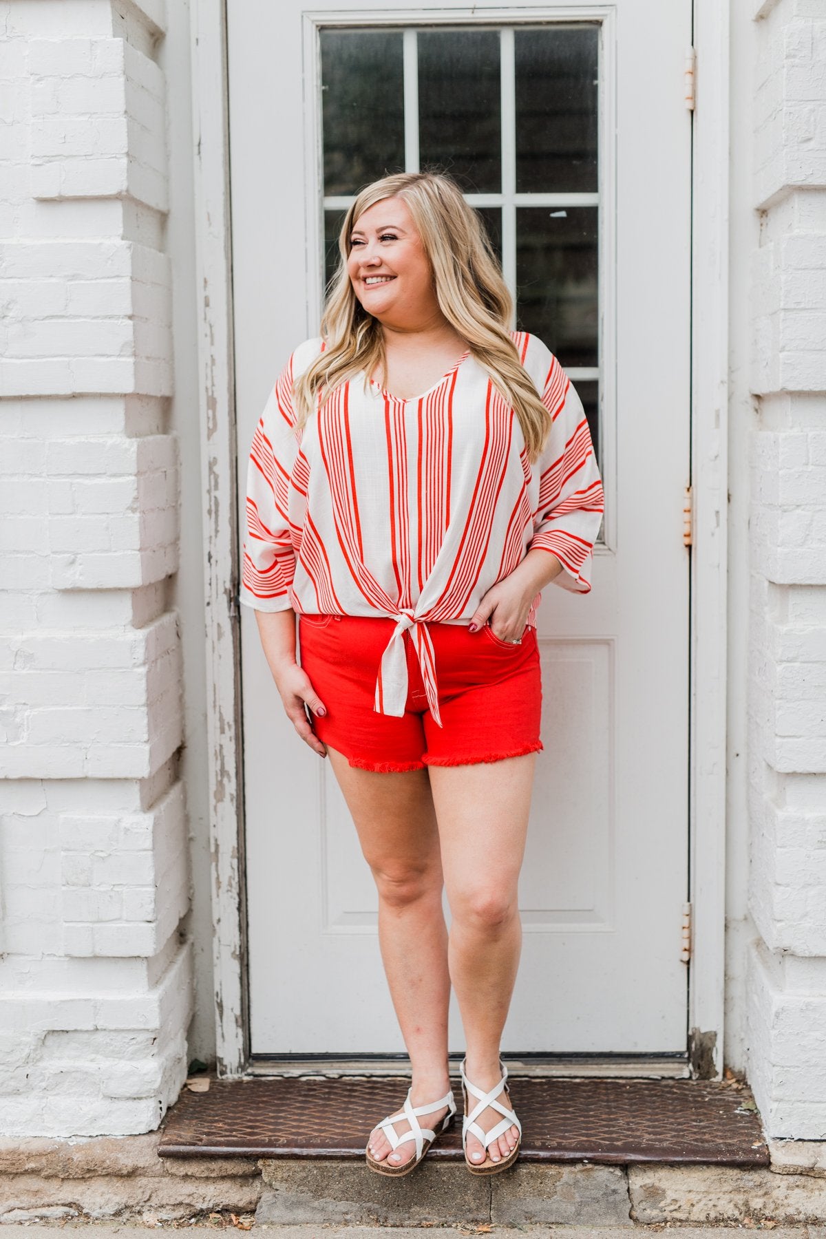 Celebrate the Day Striped Dolman Top- Red & White