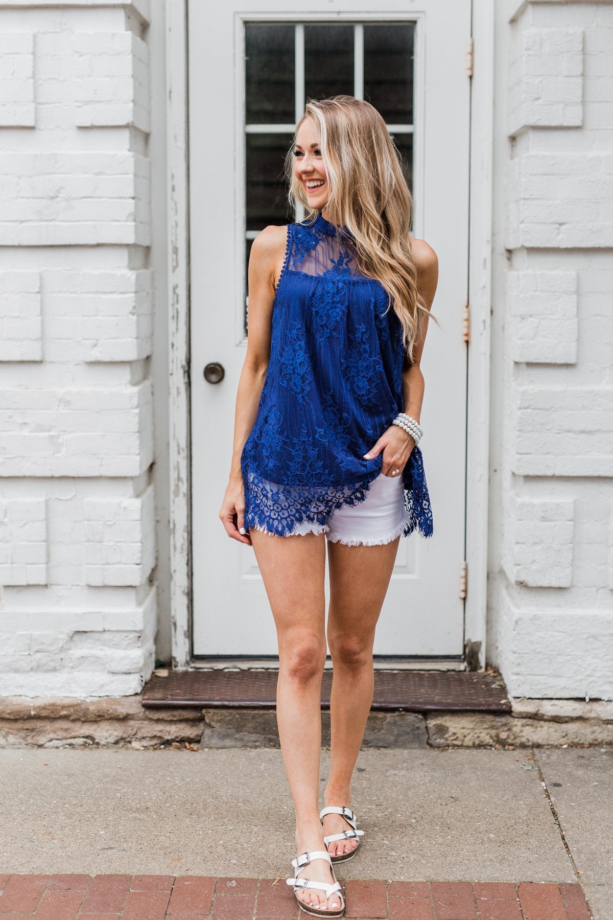 Forever By My Side Lace Tank Top- Royal Blue
