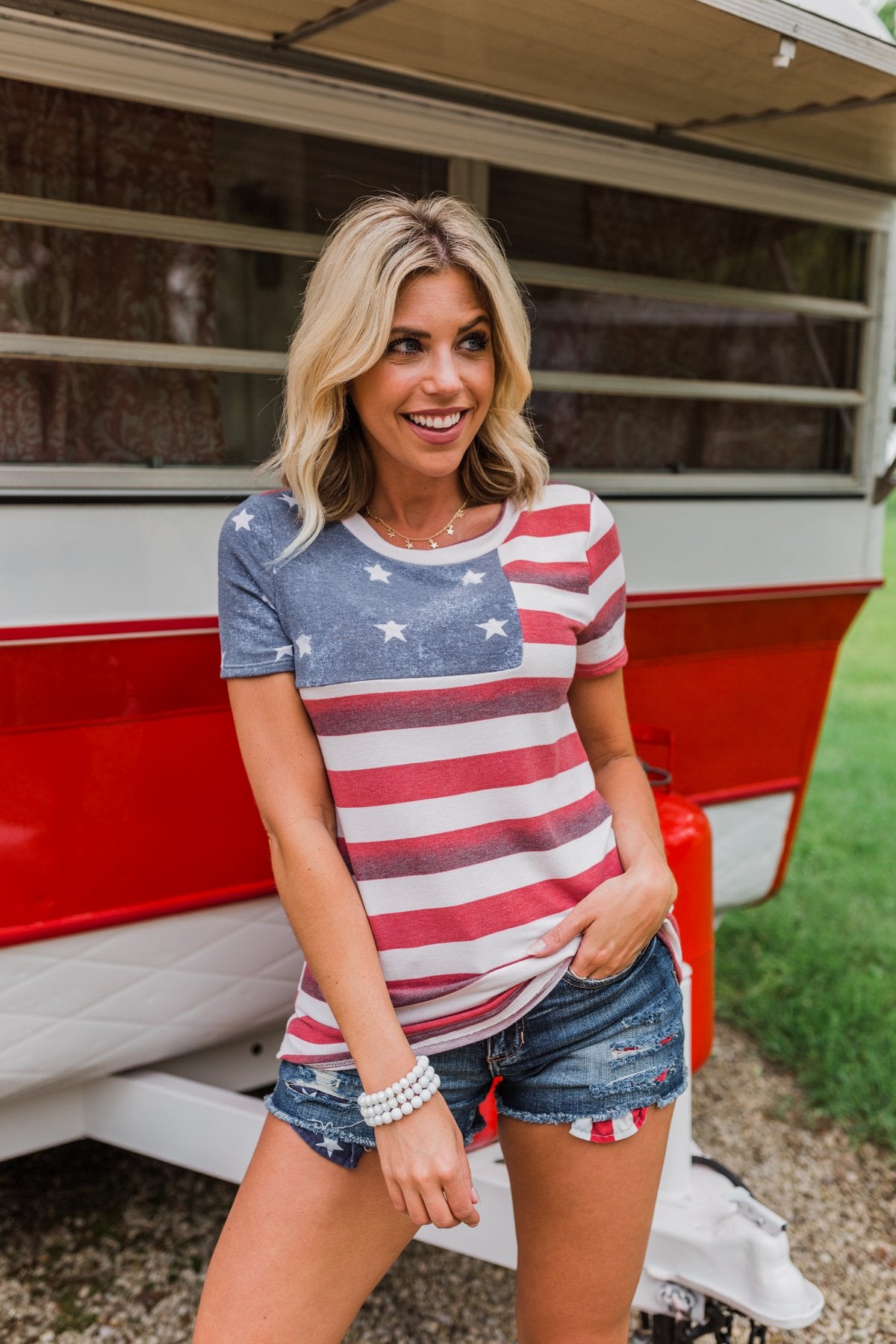 Feels Like Freedom Flag Print Top