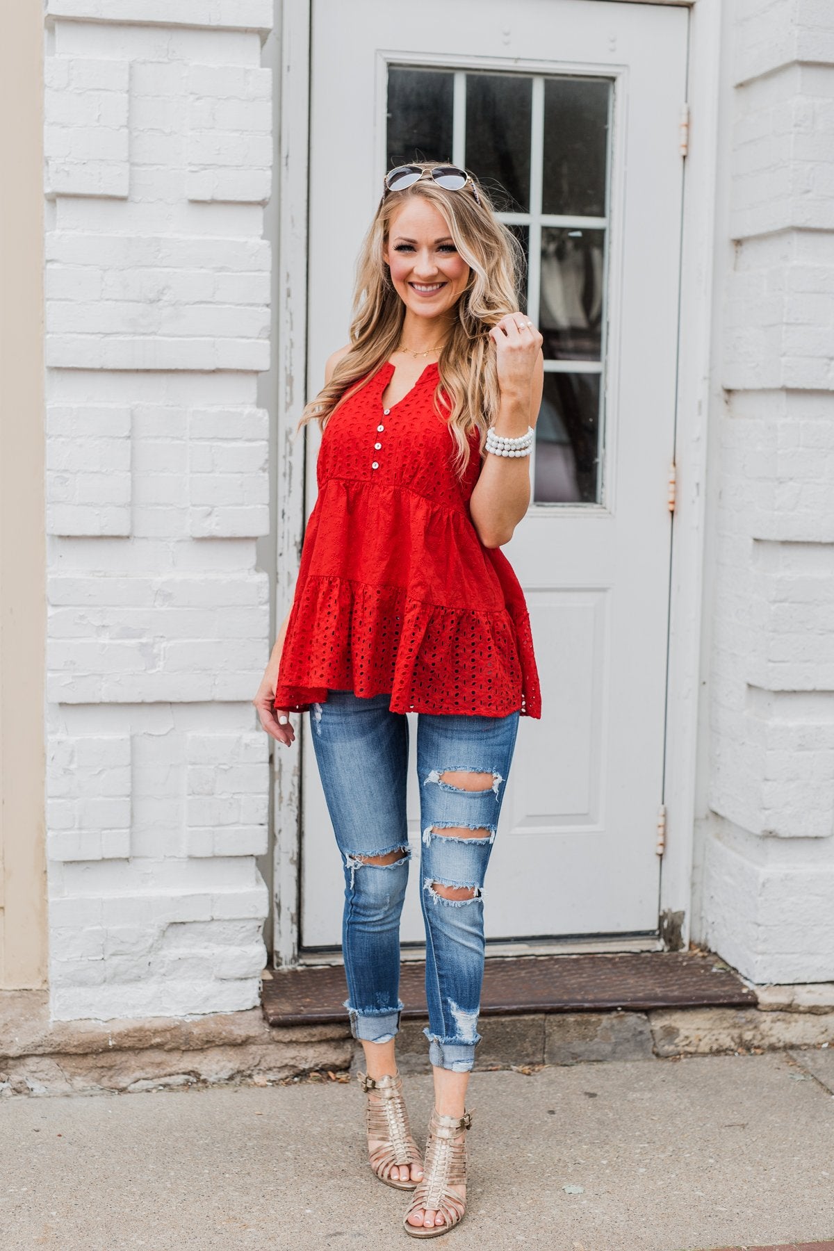 Cherish the Moment Babydoll Tank Top- Scarlet Red