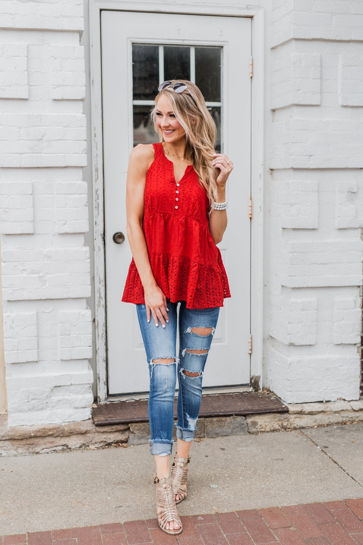Cherish the Moment Babydoll Tank Top- Scarlet Red
