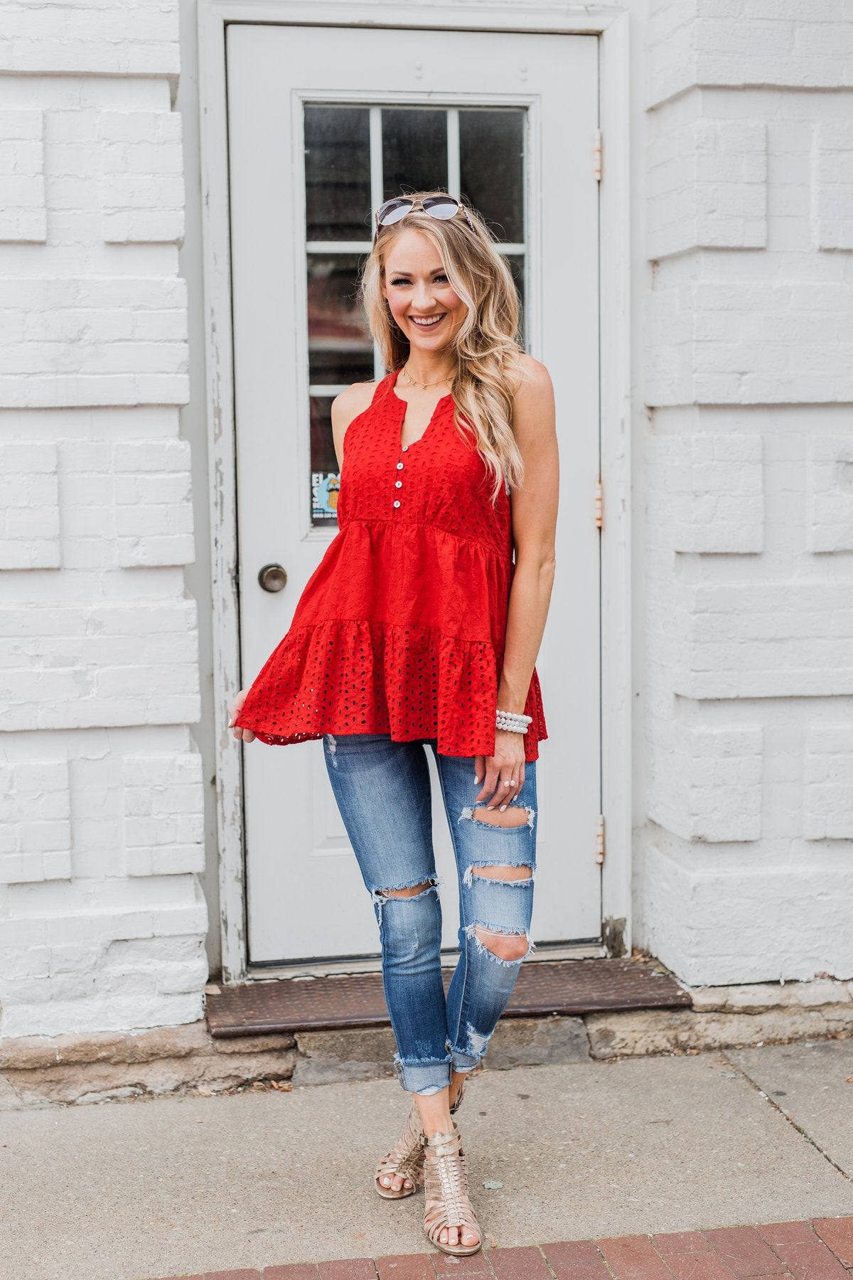 Cherish the Moment Babydoll Tank Top- Scarlet Red