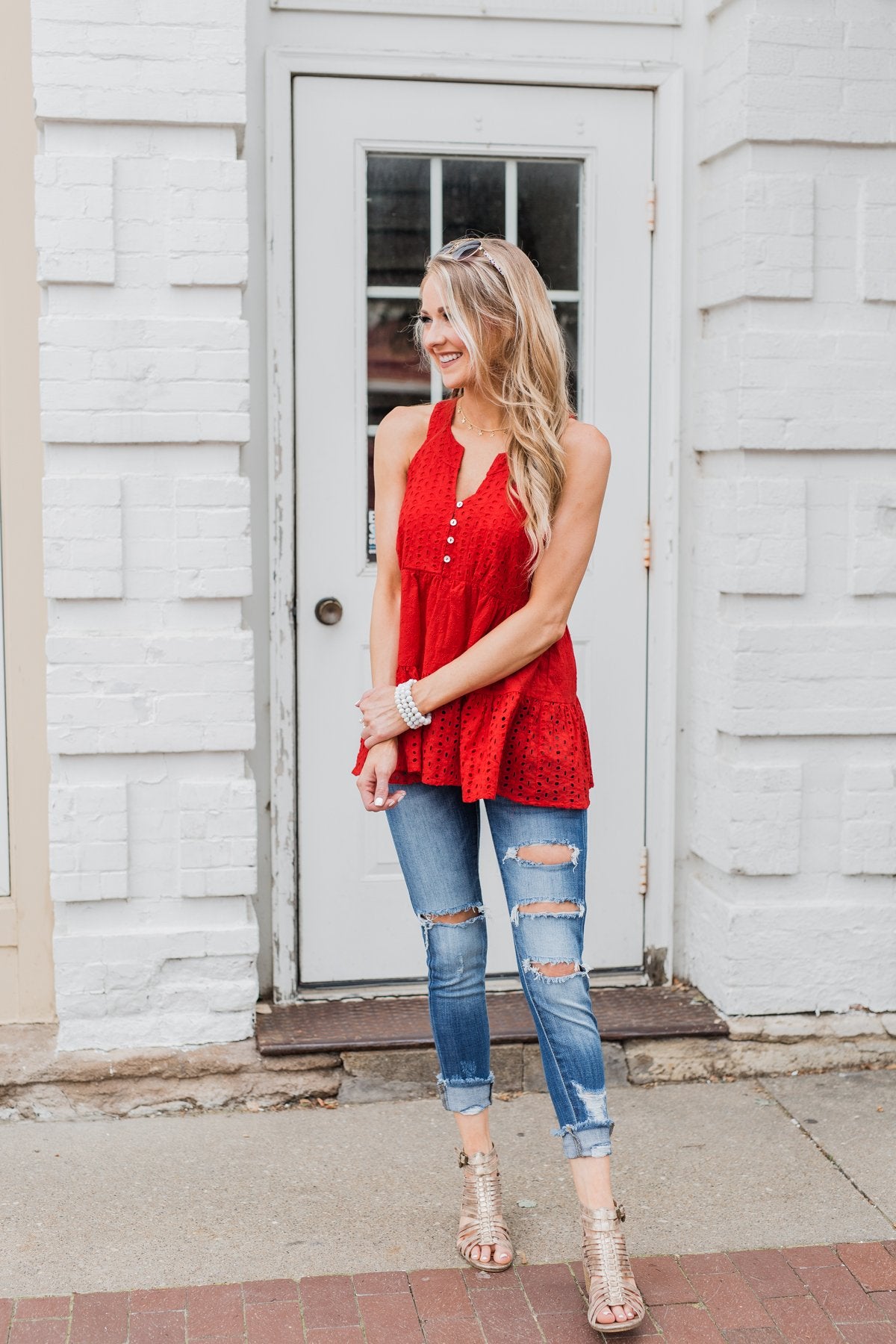 Cherish the Moment Babydoll Tank Top- Scarlet Red