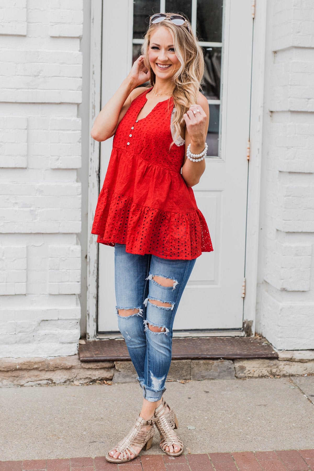 Cherish the Moment Babydoll Tank Top- Scarlet Red