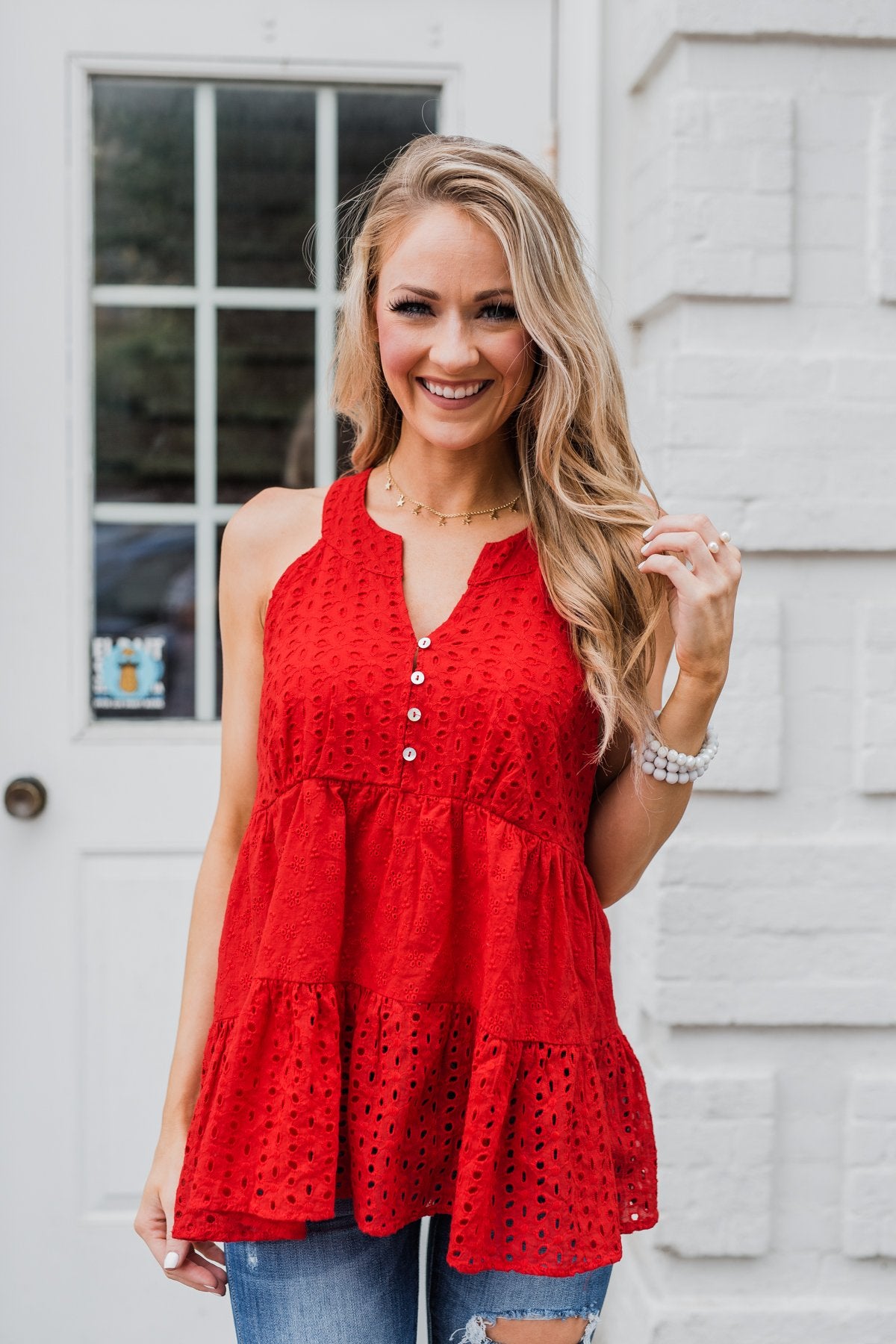 Cherish the Moment Babydoll Tank Top- Scarlet Red