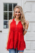 Cherish the Moment Babydoll Tank Top- Scarlet Red