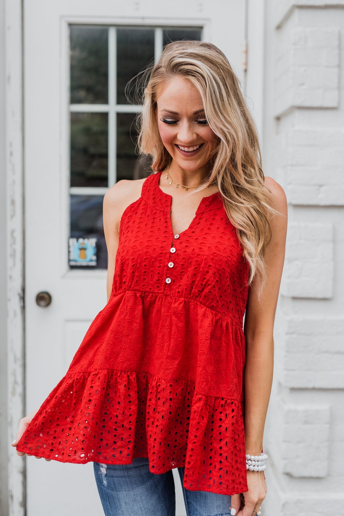 Cherish the Moment Babydoll Tank Top- Scarlet Red