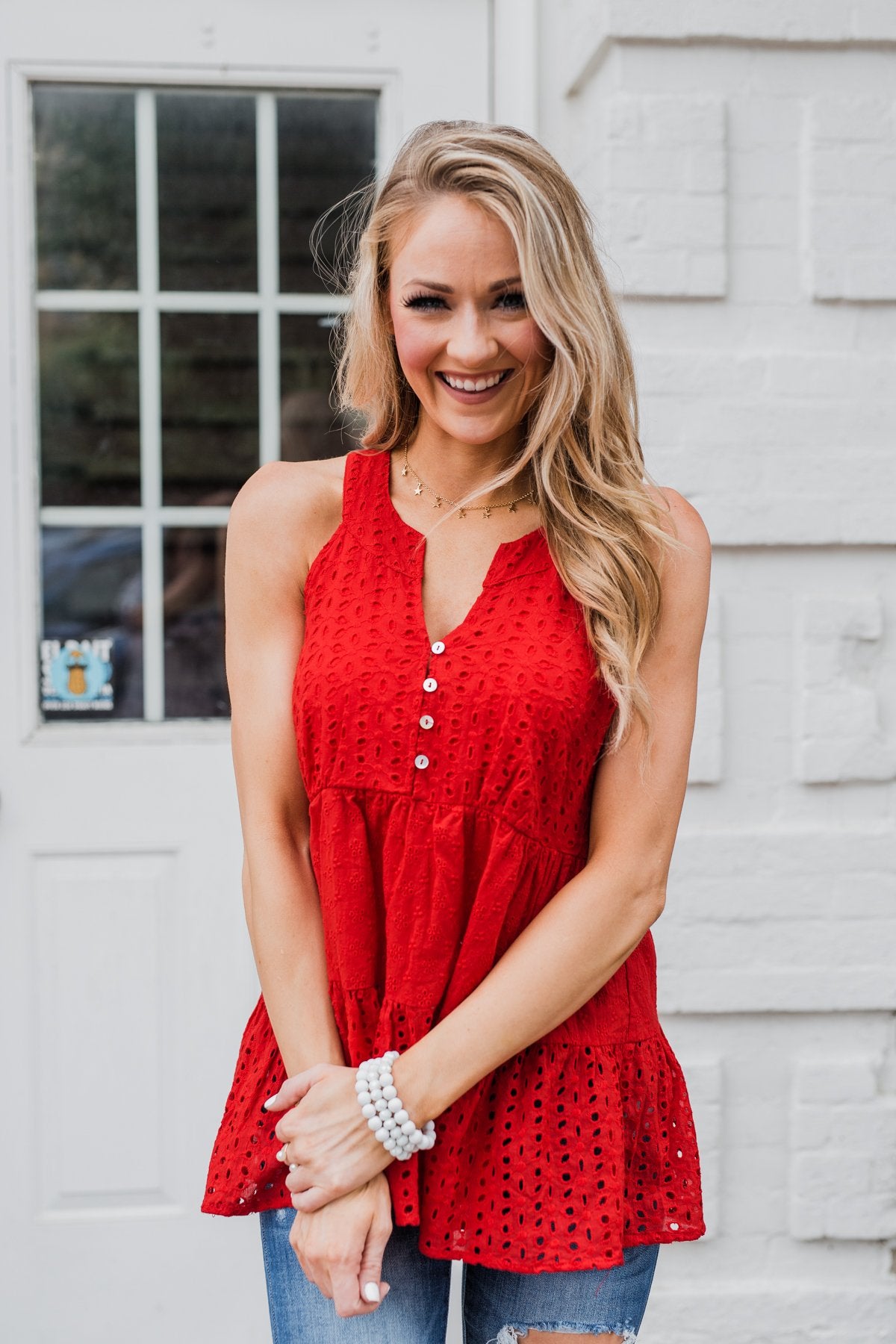Cherish the Moment Babydoll Tank Top- Scarlet Red