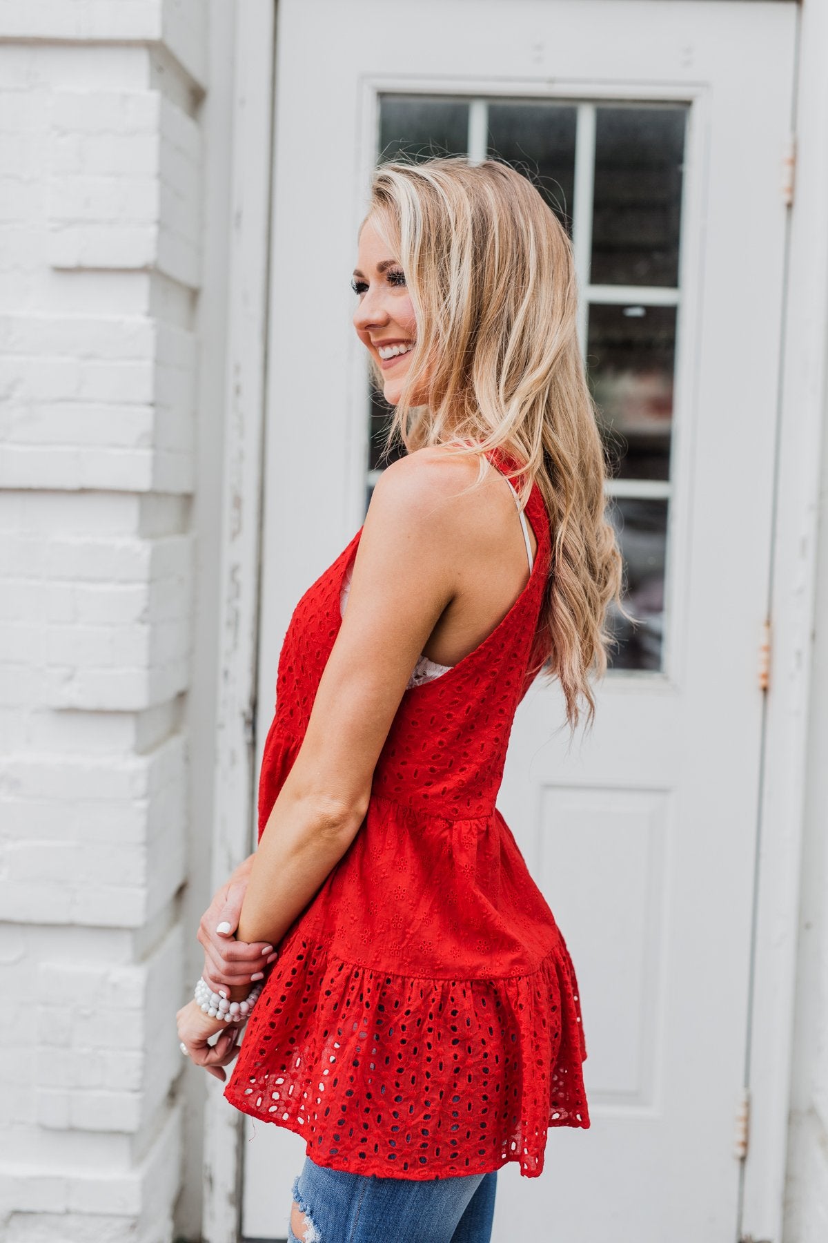 Cherish the Moment Babydoll Tank Top- Scarlet Red