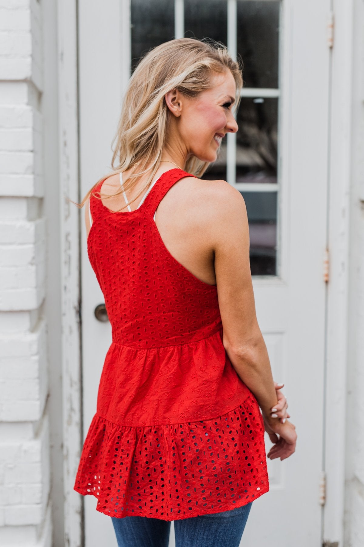Cherish the Moment Babydoll Tank Top- Scarlet Red