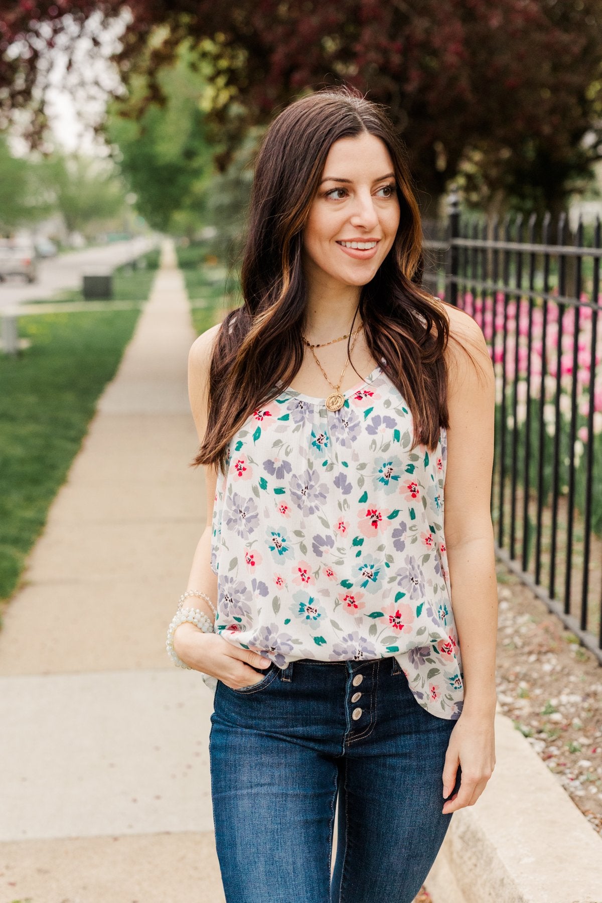 Times Are Changing Floral Tank Top- Ivory