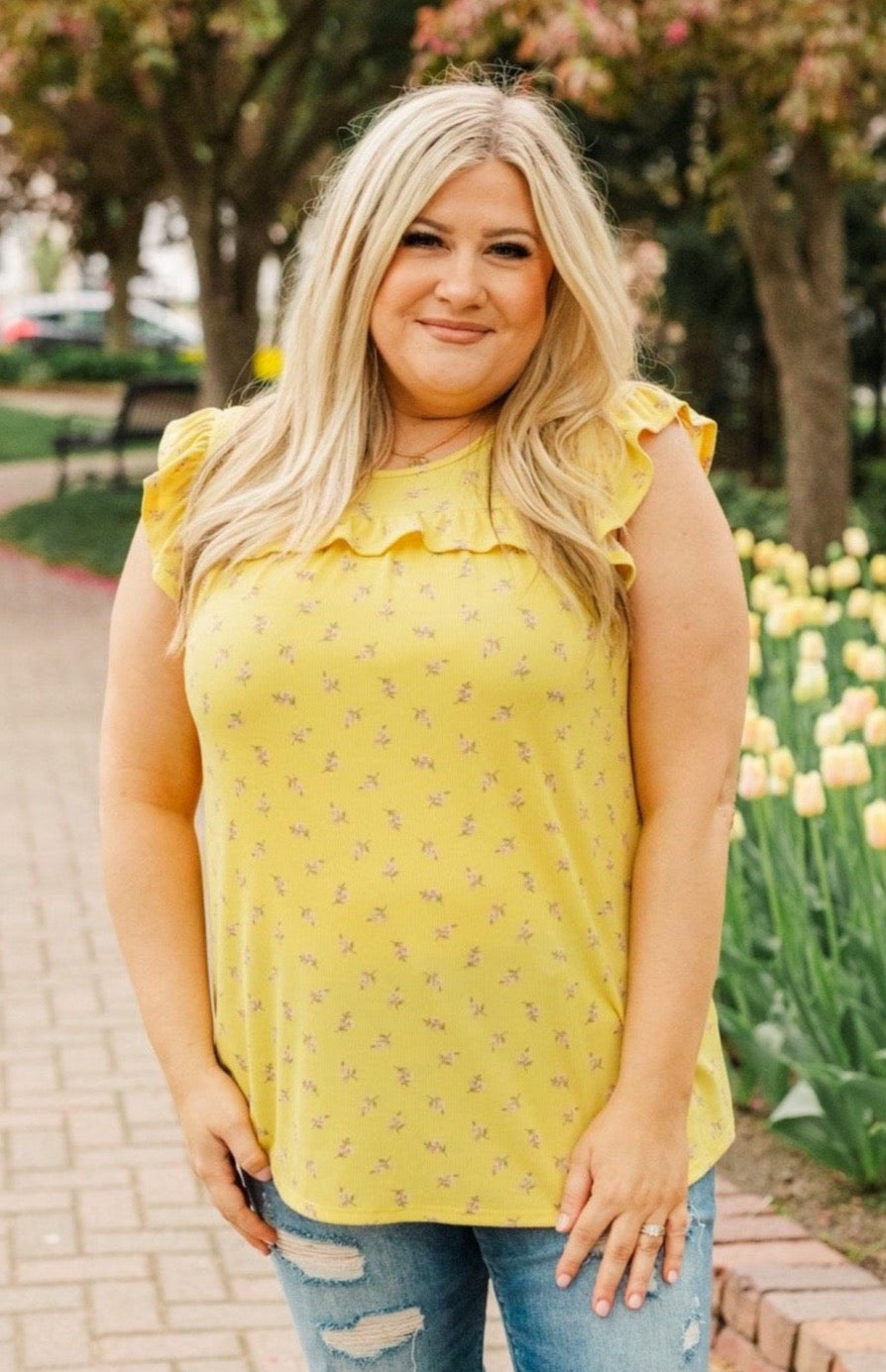 Many Blessings Ruffle Tank Top- Yellow