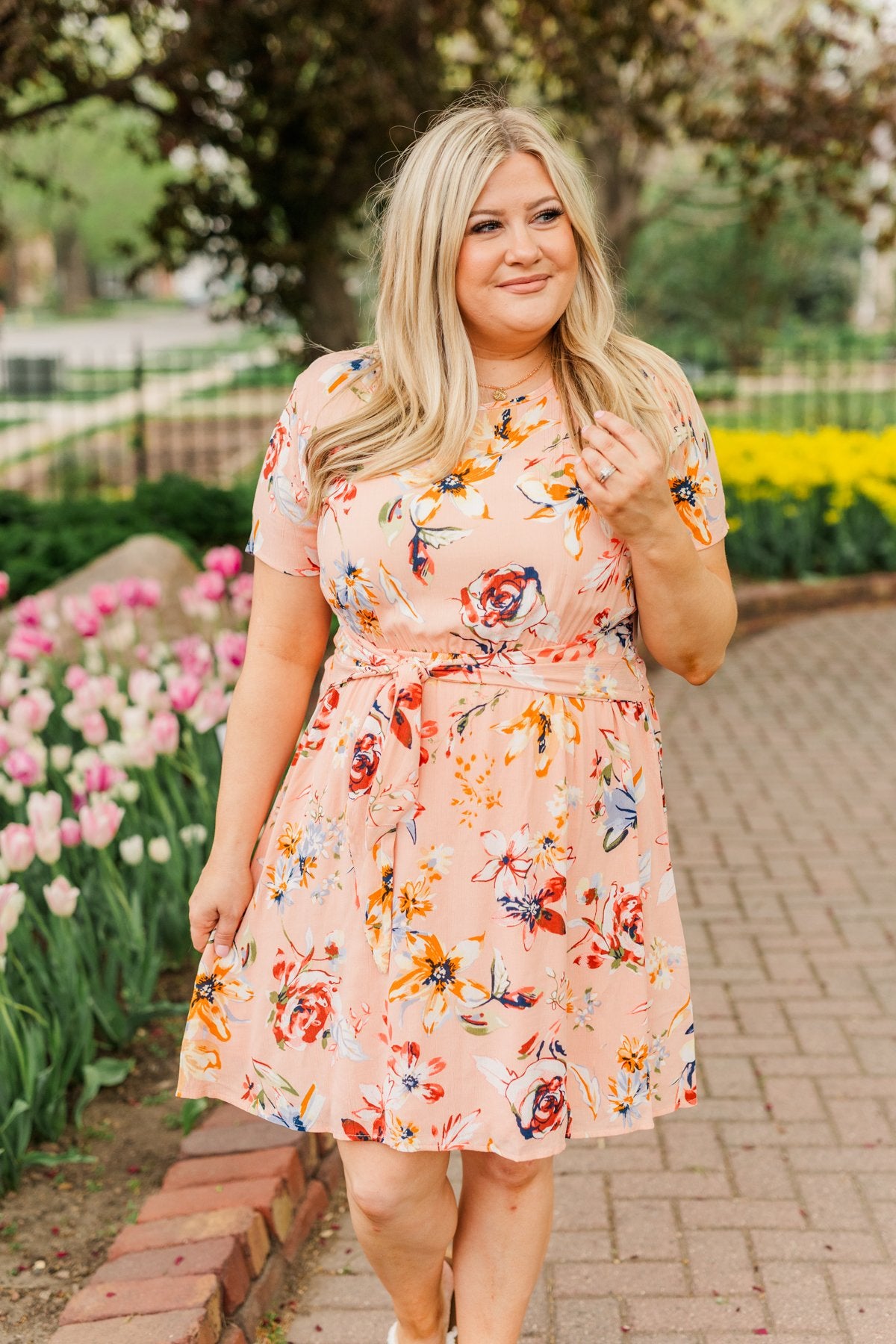 Doing Something Right Floral Dress- Peach