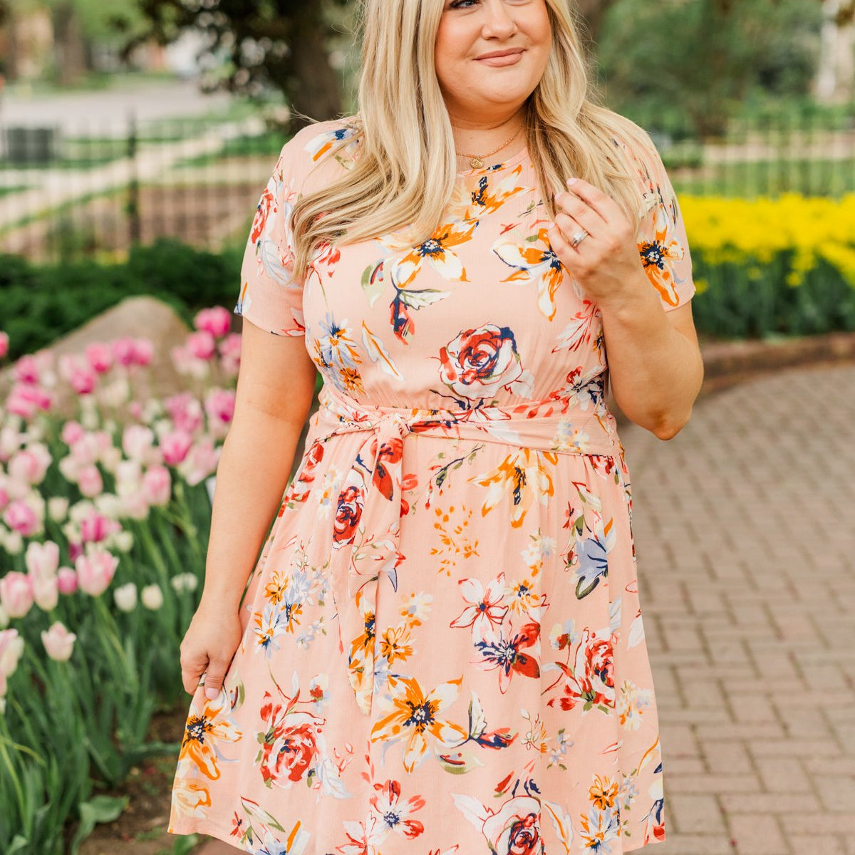 Doing Something Right Floral Dress- Peach – The Pulse Boutique