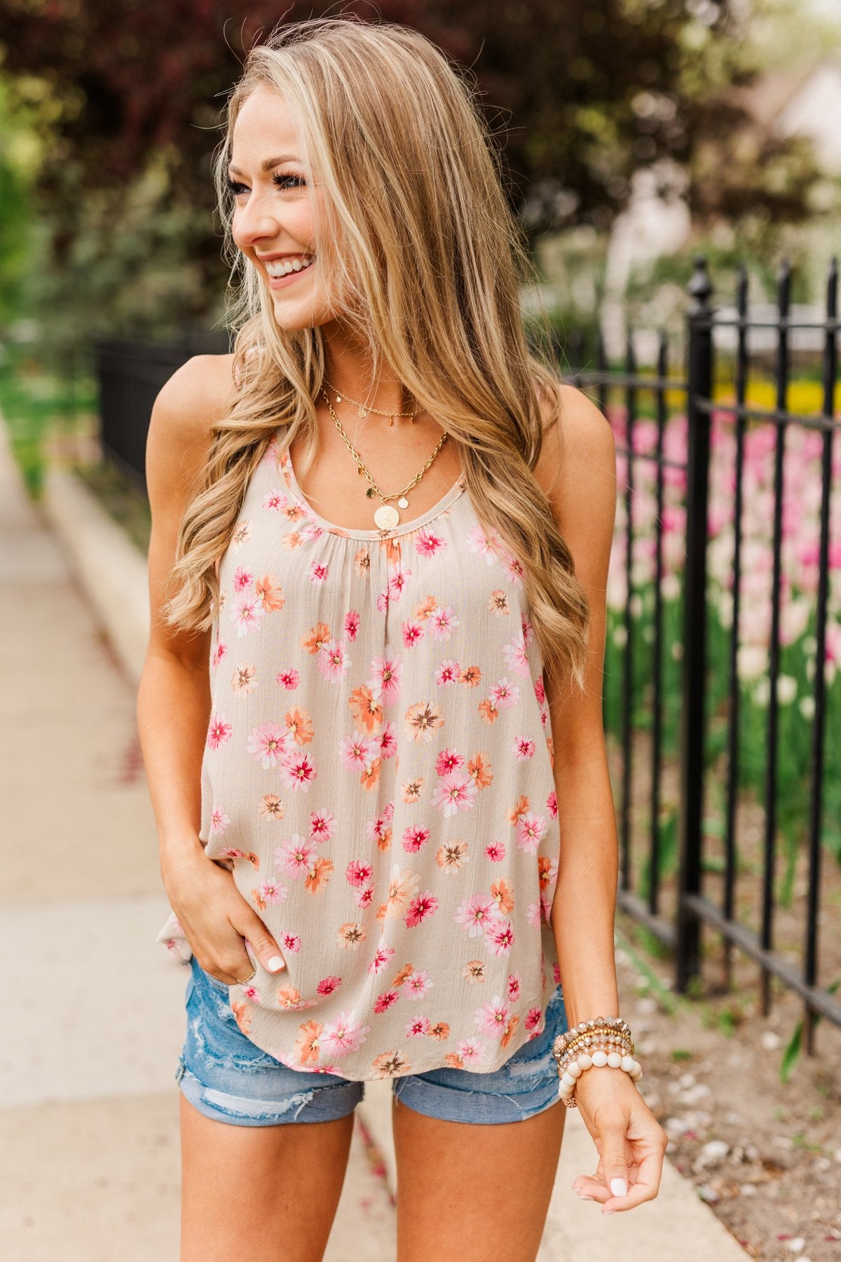 Times Are Changing Floral Tank Top- Beige – The Pulse Boutique