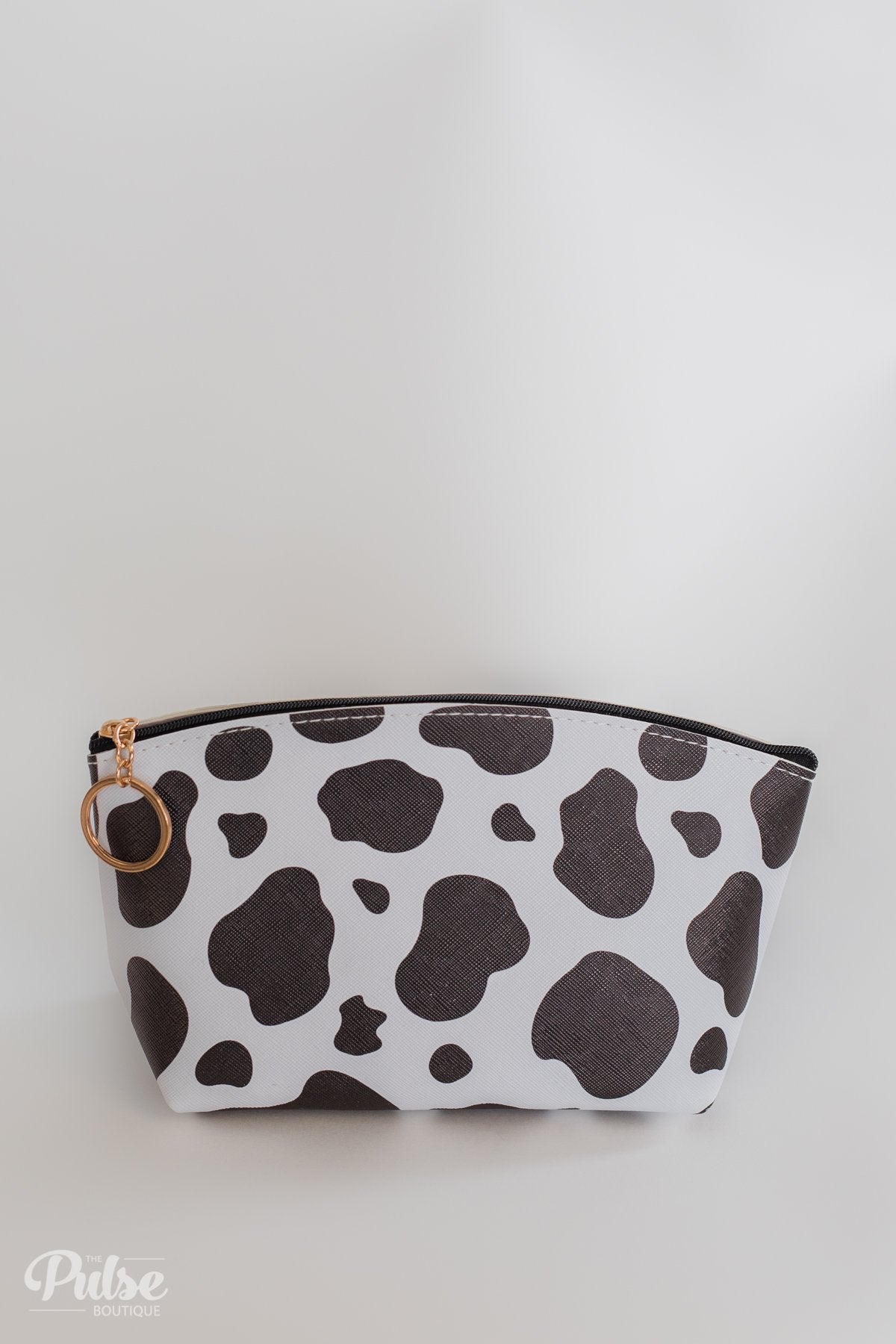 Pulse Perk- Cow Print Cosmetic Bag- Black & White