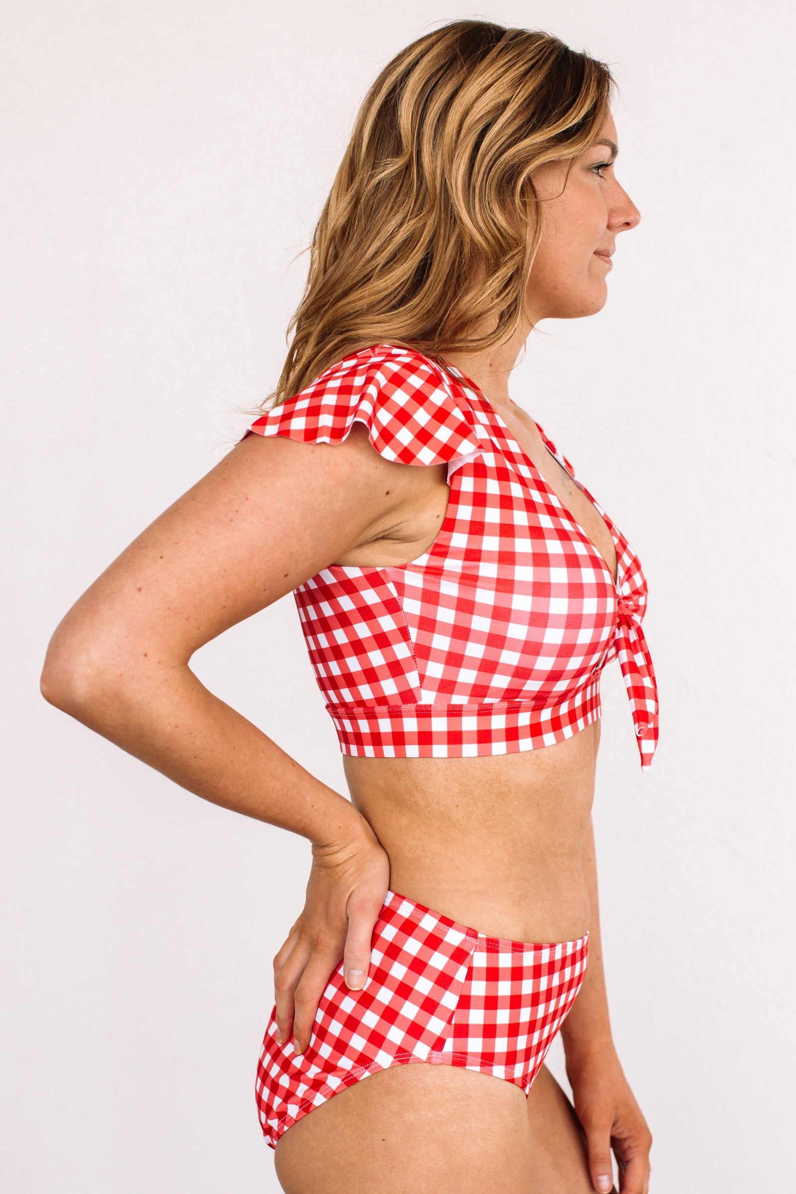 Miami Memories Flutter Sleeve Swim Top- Red Gingham – The Pulse Boutique