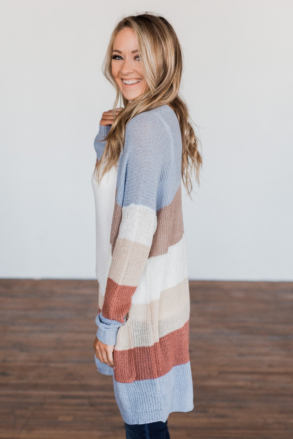 Conquer The World Color Block Cardigan- Mocha, Blue, Cognac