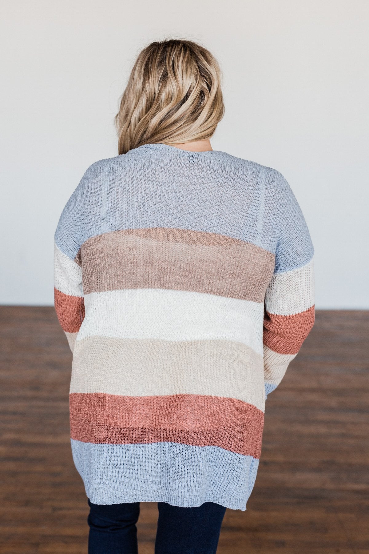 Conquer The World Color Block Cardigan- Mocha, Blue, Cognac