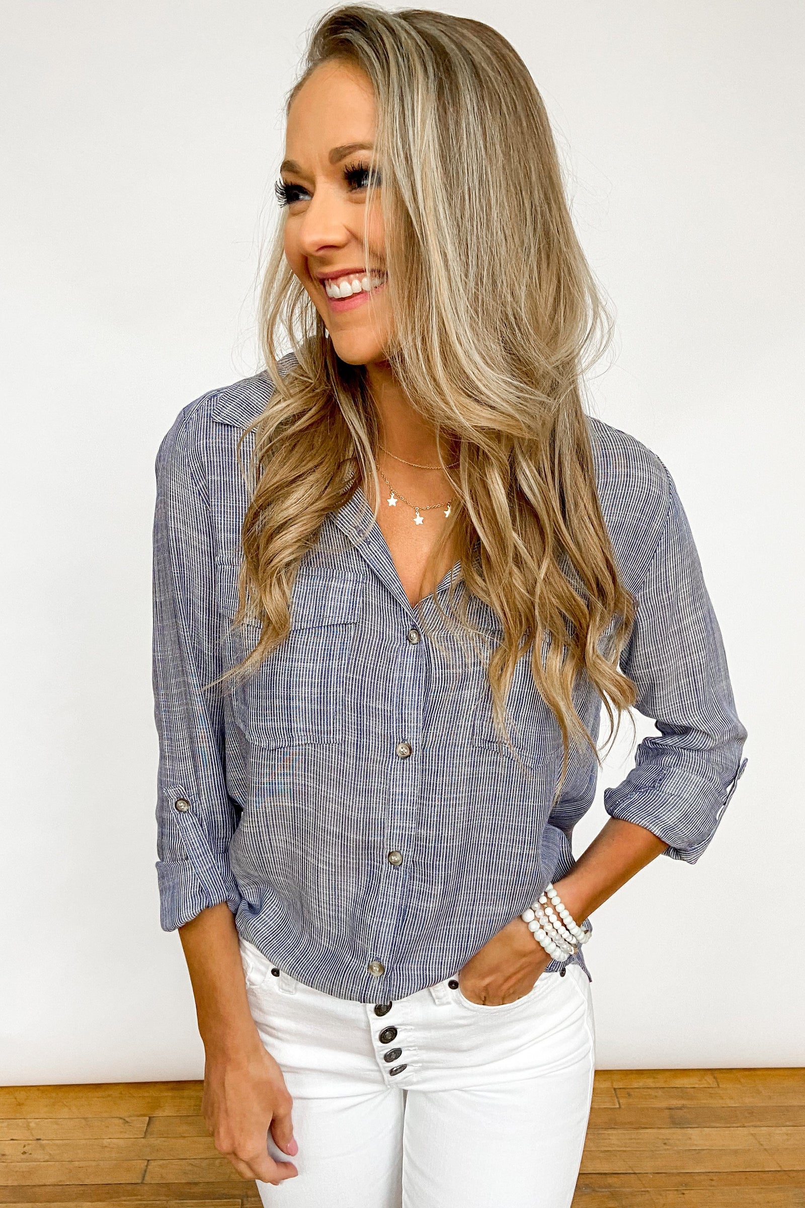 Let Me Adore You Button Down Top- Blue