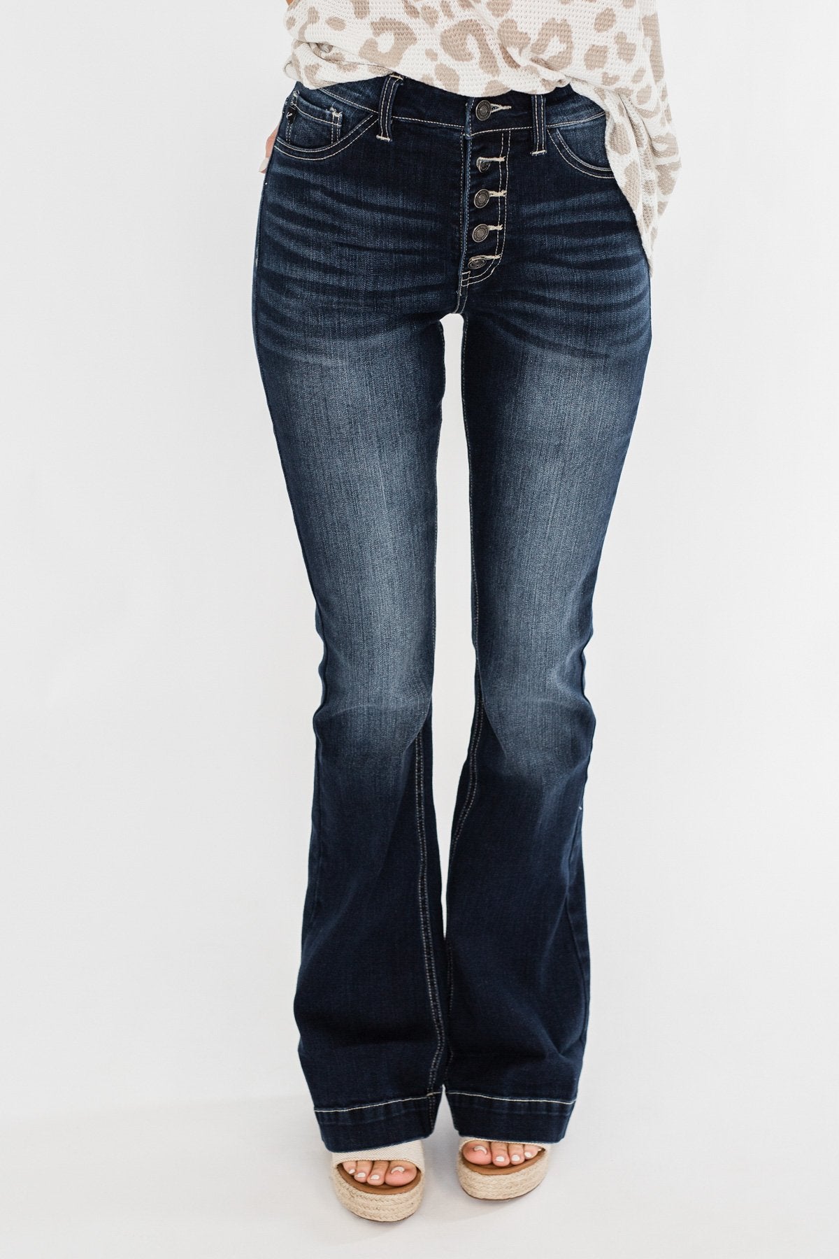 KanCan Button Fly Flare Jeans- Diane Wash