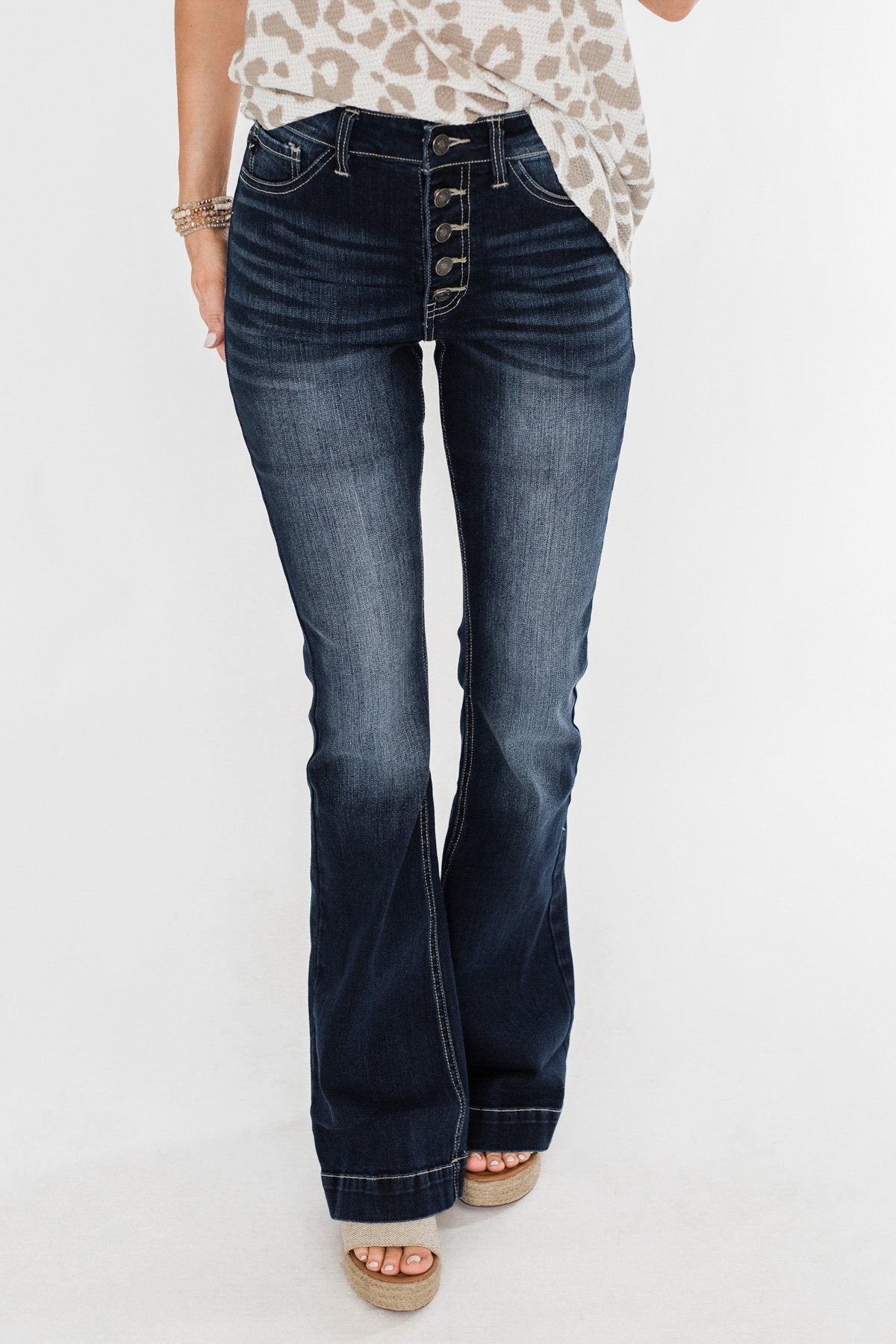KanCan Button Fly Flare Jeans- Diane Wash