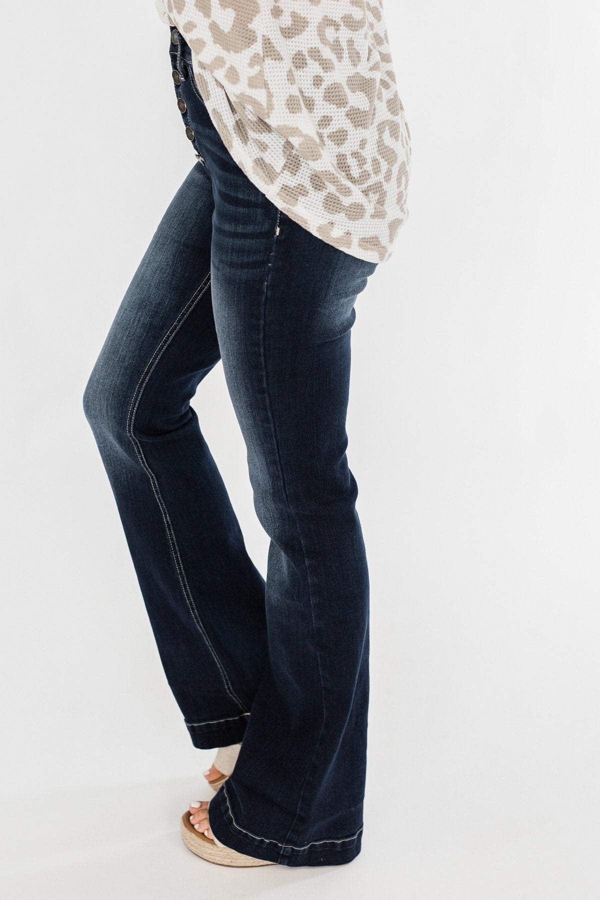 KanCan Button Fly Flare Jeans- Diane Wash