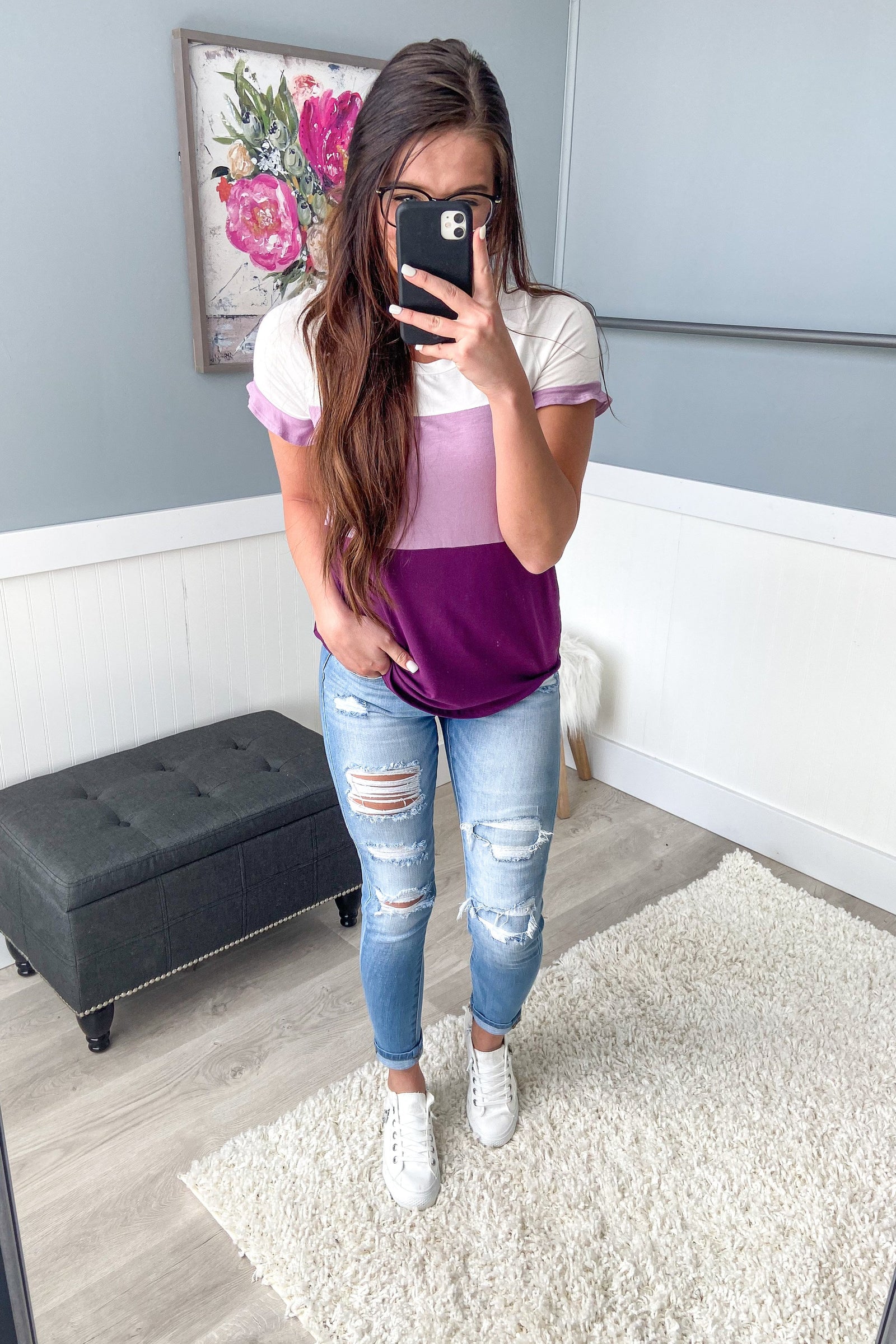 Show Me How Color Block Top- Shades Of Purple
