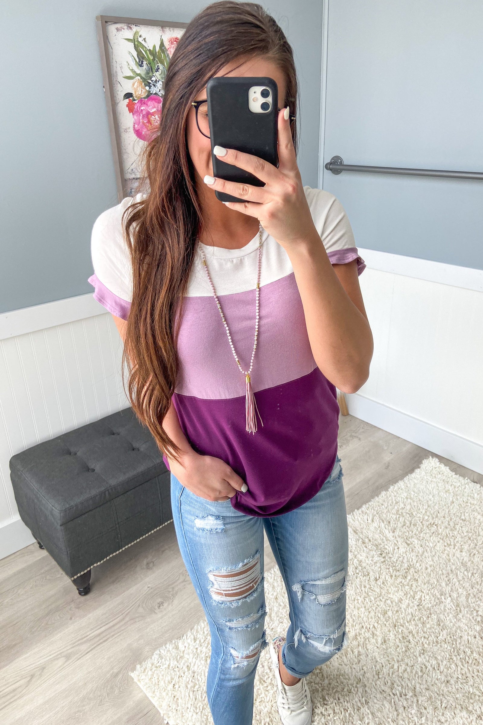 Show Me How Color Block Top- Shades Of Purple