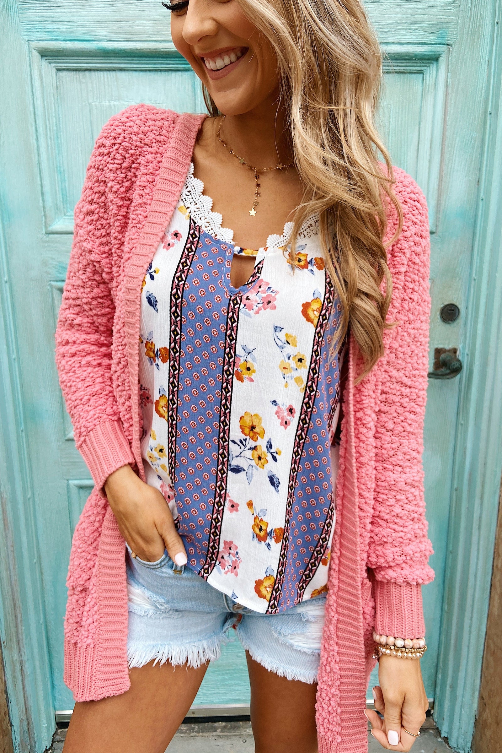 No Doubts Popcorn Cardigan- Rose Pink