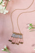 Long Gold Beaded Tassel Necklace- Pink