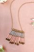 Long Gold Beaded Tassel Necklace- Pink