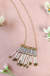 Long Gold Beaded Tassel Necklace- Ivory