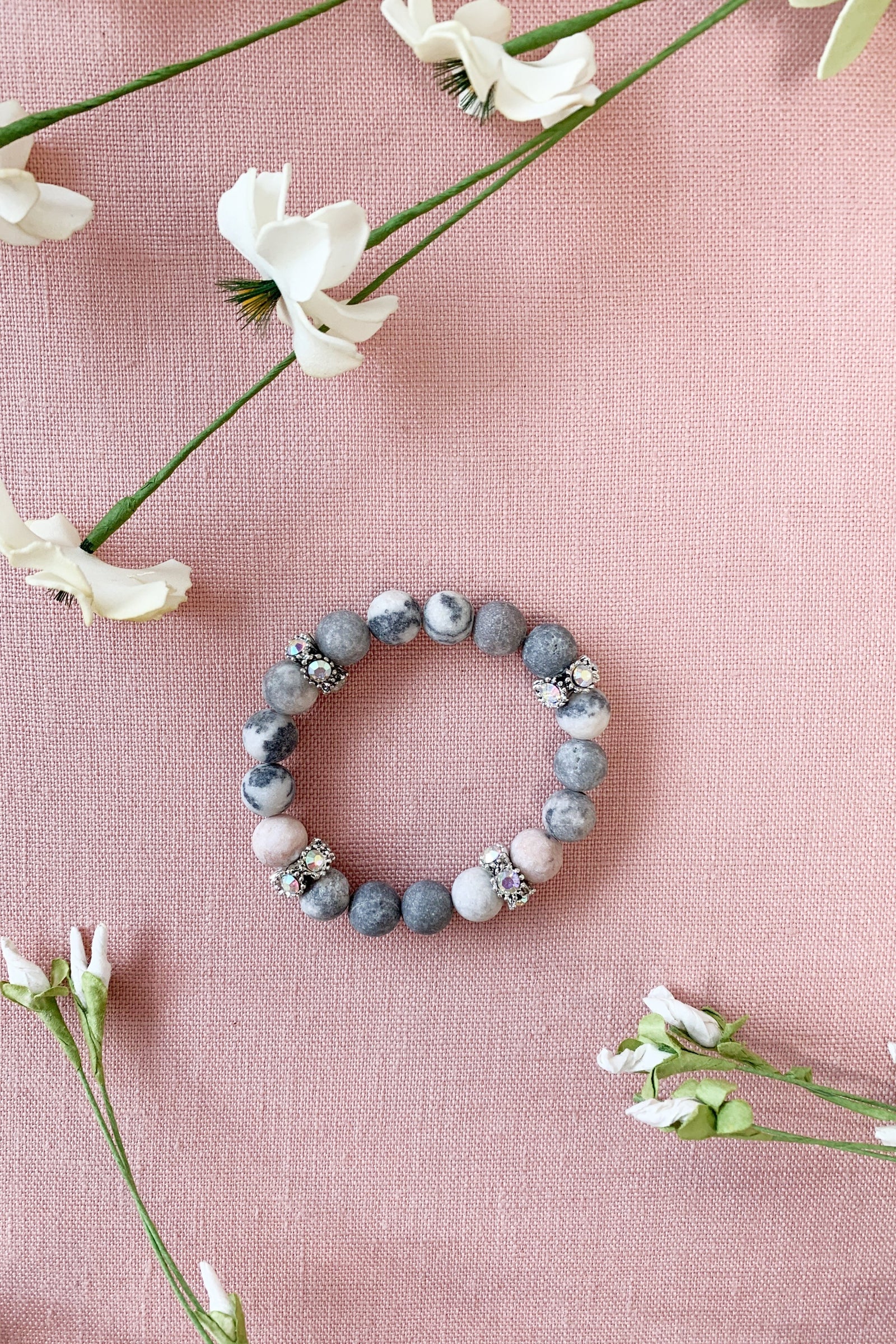 Stone and Gem Bracelet-Grey and Pink