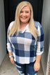 Sincerely Me Plaid V-Neck Top- Blue