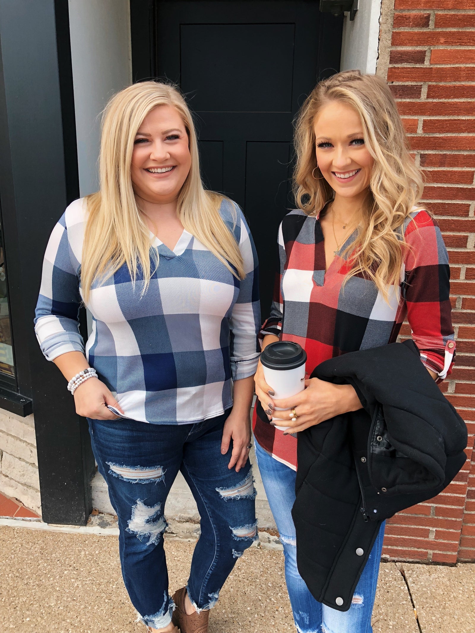 Sincerely Me Plaid V-Neck Top- Red