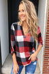 Sincerely Me Plaid V-Neck Top- Red