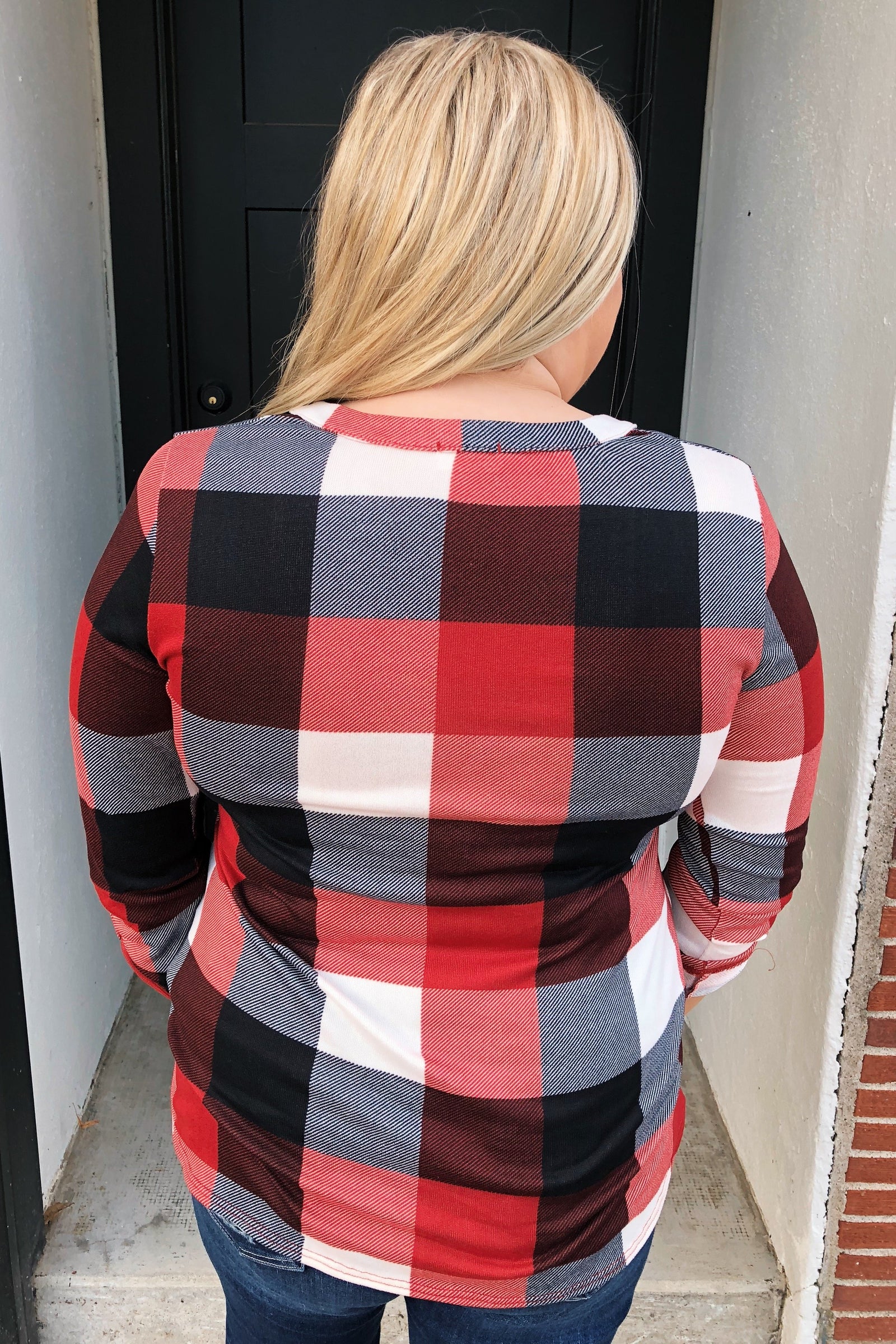 Sincerely Me Plaid V-Neck Top- Red