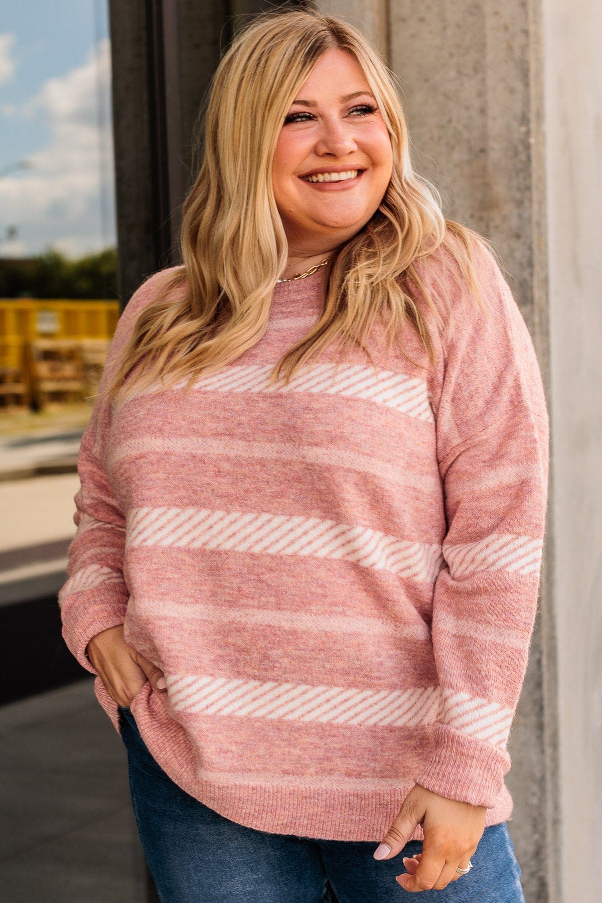 Never Look Back Striped Knit Sweater Dusty Pink The Pulse Boutique
