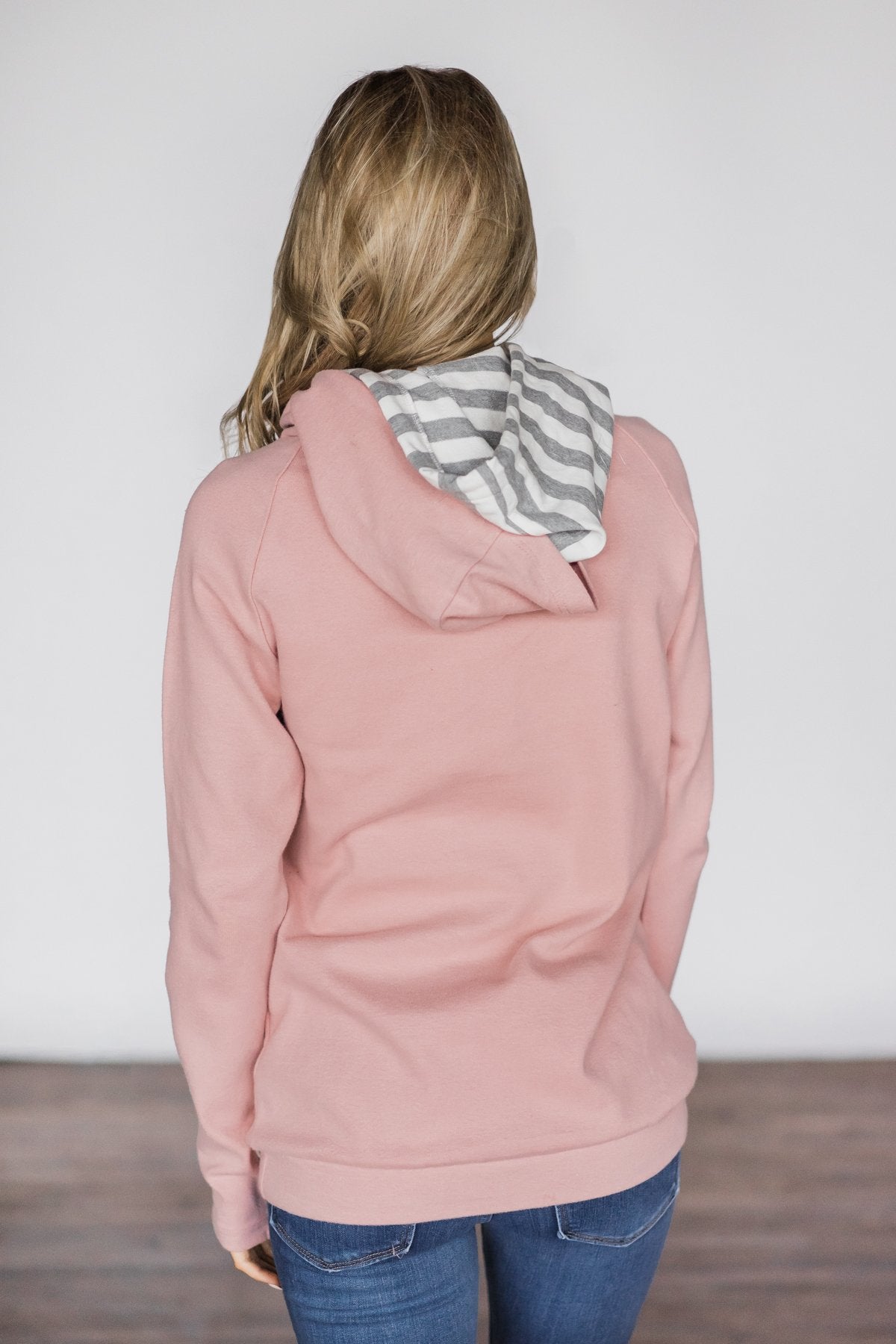 Exclusive Blush & Grey Striped Ampersand Double Hood