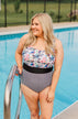 Poolside Paradise Floral & Stripes One-Piece Swimsuit- Black & White