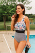Poolside Paradise Floral & Stripes One-Piece Swimsuit- Black & White