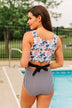 Poolside Paradise Floral & Stripes One-Piece Swimsuit- Black & White